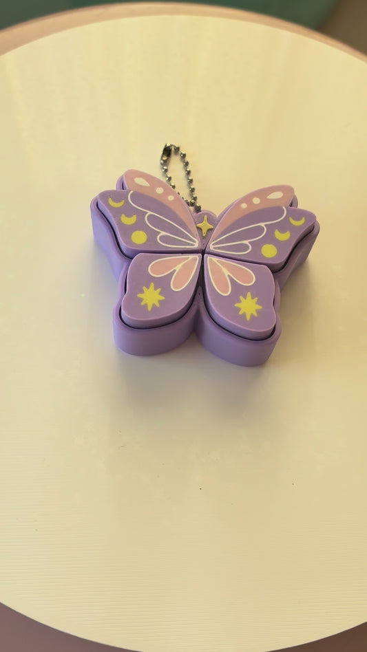 Pixie butterfly 4 button fidget clicker keychain 3D printed lavender celestial moon stars pastel goth