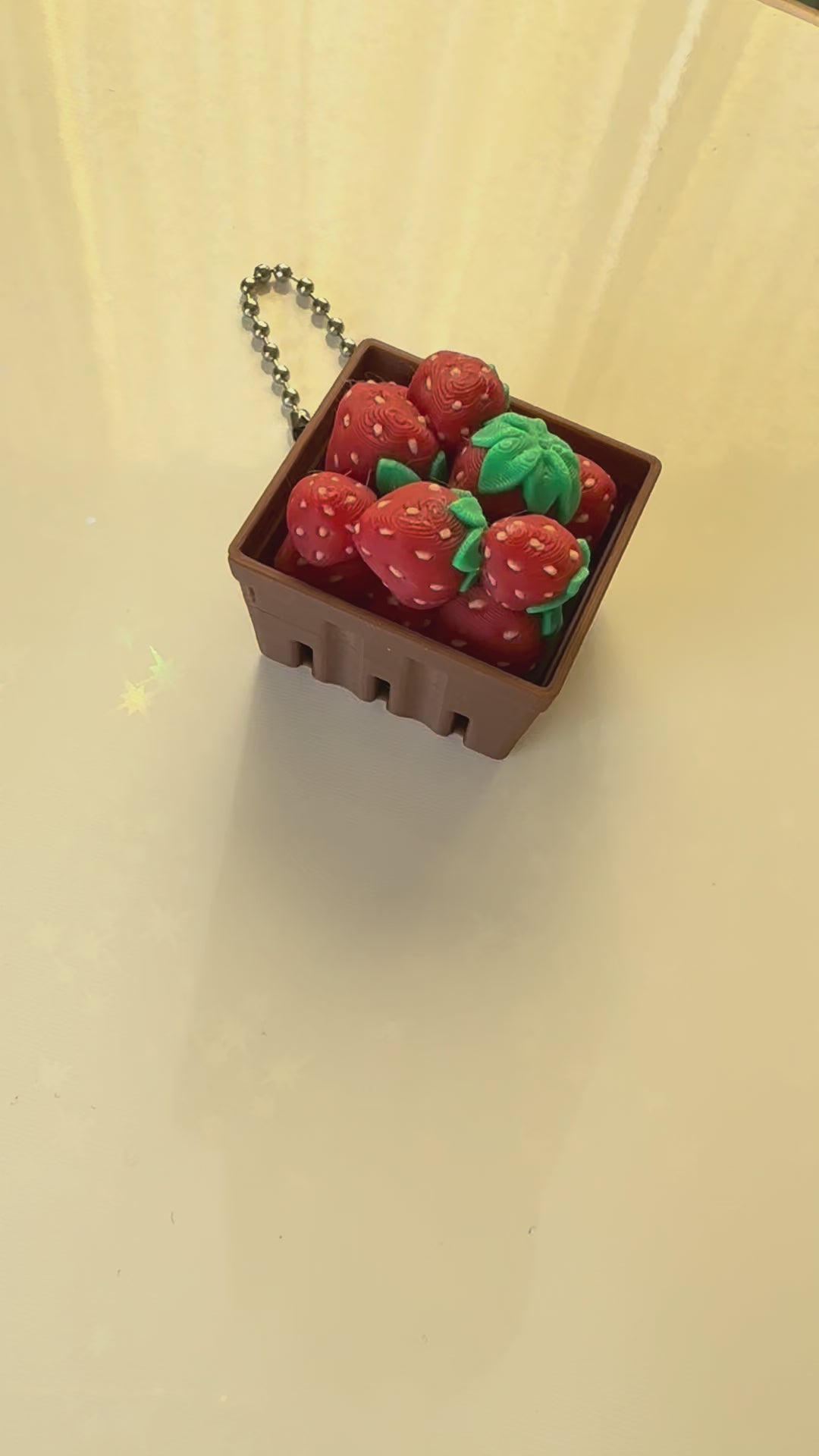 Strawberry berry basket fidget clicker keychain 3D printed red strawberries